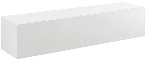 [en.casa] Étagère Flottante Support TV avec 2 Compartiments Fermés Meuble de Rangement Élégant Capacité de Charge jusqu'à 25 kg pour Salon Chambre Panneau de Particules 140 x 33 x 30 cm Blanc Brillant