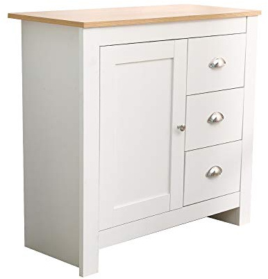 Kingwudo Modern White Sideboard Wooden Cabinet Storage Cupboard with 1 Door and 3 Drawers,79x35x81cm
