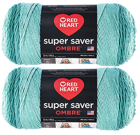 Red Heart Super Saver Jumbo Spearmint Ombre Yarn - 2 Pack of 283g/10oz - Acrylic - 4 Medium (Worsted) - 482 Yards - Knitting/Crochet