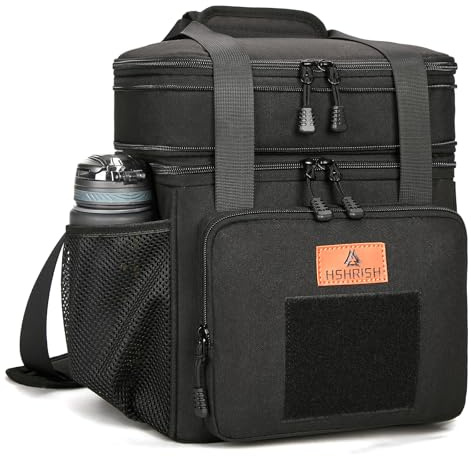 Large Insulated Lunch Bag for man, Double Layer Insulated Large Cooler Bag for Men Adults Waterproof Leakproof Durable Lunch Bag for Work Outdoor Picnic 15L, Black, HSHRISH