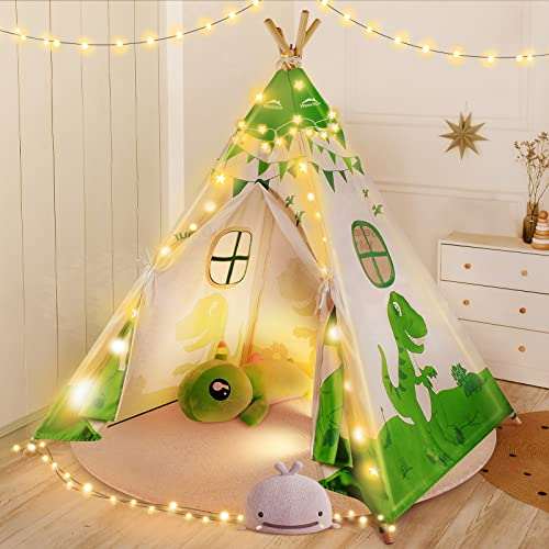 Tipi Infantil Plegable Tienda de Campaña para Niños con Colchoneta & Luces de Hadas Lavable Algodón Tienda Tipi para Interiores y Exteriores