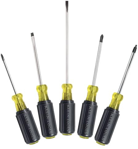 Klein Tools 85445 Screwdriver Set, Made in USA, Slotted, Phillips and Square Tip Drivers, Non-Slip Cushion Grip, 5-Piece