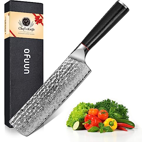 oFuun Coltelli da Cucina Professionali Damasco 67 Strati, Coltello Giappones Nariki Lama 17,5cm, Coltelli da Chef Professionale Multiuso, Può frutta, verdura, Carne