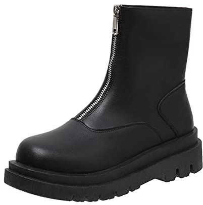MMOOVV Modische einfarbige kurze Stiefel mit Reißverschluss vorne aus mit dicker Sohle winterstiefel gefüttert und wasserdicht (Black, 39)