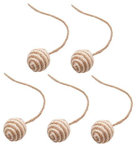 Qianly 5X Chat Sisal Corde Balle Jouets Chat Corde Balle pour Chats d'intérieur Chaton chassant et Jouant Longue Corde Teasers Chat Corde balles, 4.5 cm Blanc Marron