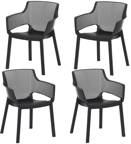 BURI 4X Gartenstühle Stapelstuhl Easy Bistrostühle Terrassenstühle - Stapelsessel 80cm Balkonstühle Kunststoff Gartenstuhl mit Armlehnen anthrazit stapelbar, wetterfest Garten, Terrasse & Balkon