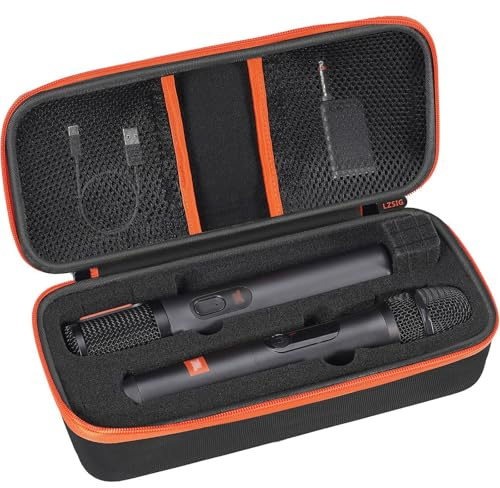 Wireless Microphone Case Compatible with JBL Wireless Two Microphone System, Pre-Cut Foam for Dual Handheld Partybox Mic, Travel Bag for Receiver, Batteries and Adapter, Karaoke - Black (Box ONLY)