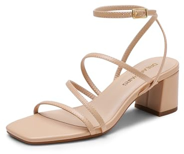 DREAM PAIRS Womens Block Heels 2 inch Strappy Square Toe Dressy Chunky Low Heeled Sandals for Party Wedding Evening,Size 7,Nude-Pu,DWUMHS2512