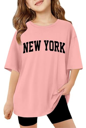 Girls Short Sleeve T Shirts Kids Round Neck Funny Girls Tshirts Teenage Comfy Summer Cartoon Cute Casual Sports Loose School Tunic Tops 3-14 Years (13-14 Years) Pink