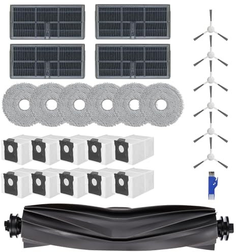 27 pezzi accessori per robot aspirapolvere Dreame L10s Pro Ultra Heat/L10s Ultra Gen 2/Mova E30 Ultra, pezzi di ricambio con 1 spazzola principale, 10 sacchetti per la polvere, 6 salviette, 6 spazzole
