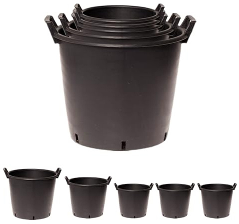 YouGarden Nest of Five Heavy Duty Pots, 3 x 30 Litre, 1 x 35 Litre, 1 x 50 Litre, Plastic Planters for Outdoor Plants, Large Flower Pots for Gardens, Perfect for Flowers, Vegetables & General Use