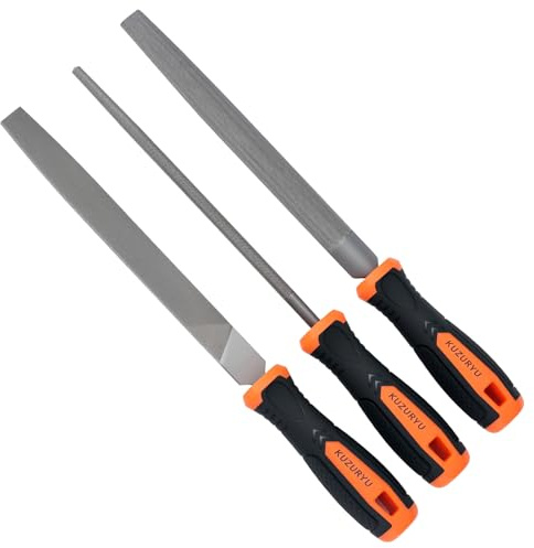 KUZURYU 3-Piece File Set for Metal | Includes Flat/Half-Round/Round | T12 High Carbon Steel Files | 8 Rasp Kit for Home Repair, Workshop & Industrial Use
