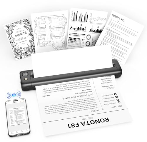 Rongta Thermal Portable Printer Wireless for Travel, F81 Inkless Bluetooth Printer Support A4 & US Letter Size, Compatible with Android iOS App Phone Mac Windows Laptop for Home & Office (Grey)