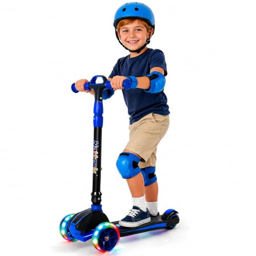 Nattork Light-Up 3-Wheels Scooter for Kids & Toddlers Ages 3-12 with 4 Adjustable Height for Boys & Girls,220LB Weight Capacity for Children3-5, 5-8, 6-12