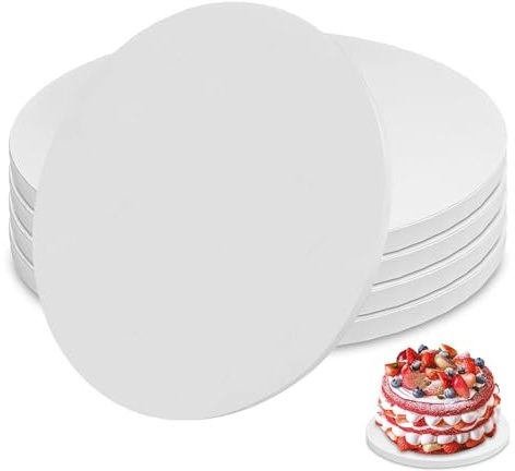 Dorglix 5 Pièces Support Gateau, Plateau Gateau, Disque Gateau, Planches à Gâteaux, Semelle Gateau, Support Gâteau Rond Réutilisable pour Mariages, Fêtes Anniversaires, Noël(Blanc, 30cm x 1.5cm)