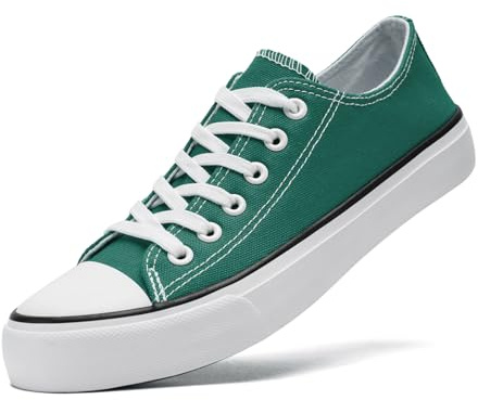 xinran & shengli Men Women Canvas Shoes Ladies Lace Up Low Top Sneakers Fashionable Classic Walking Sneakers Green Size 9