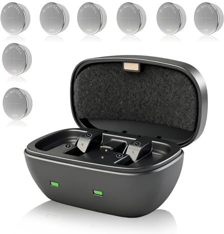 Chargeur pour appareil auditif P13 amélioré et kit de piles rechargeables, lot de 4 piles rechargeables résistantes aux fuites 28 mAh pour appareils auditifs avec chargeur de batterie (8 piles +