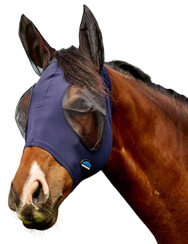 WeatherBeeta ComFiTec Deluxe Stretch Fly Mask with Ears, Navy/Black, Large