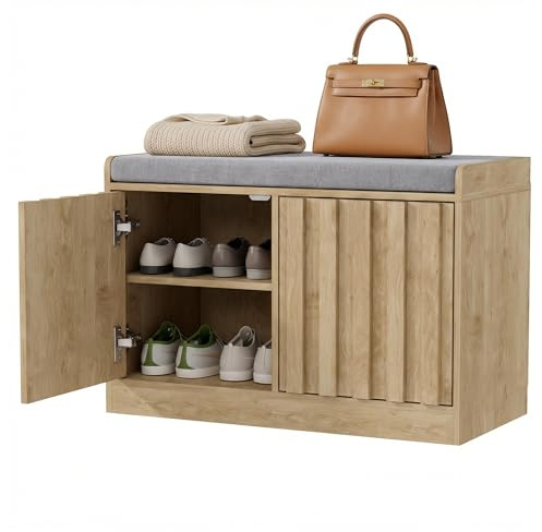 UEV Banc d'entrée à 2 Portes, Banc à Chaussures Entrée, 66x33x44cm, Naturel