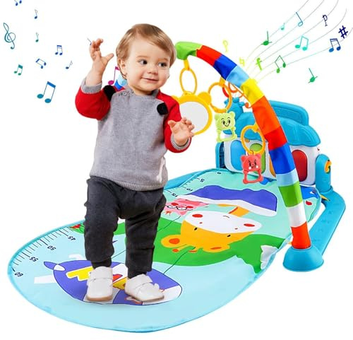 Palestra per bambini,5 tappetini in-1 con giocattoli colorati e musica - Tappetino antiscivolo per giocare a pancia in giù, tappetino per attività al pianoforte per bambini appena nati di 3-6-12 , esp