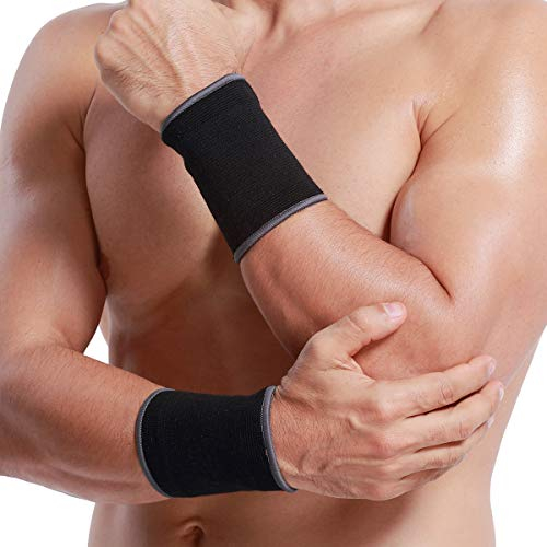 NEOtech Care Handgelenkbandage - elastisches und atmungsaktives Strickgewebe für Tennis, Fitnessstudio, Sport (Schwarz, 1 Paar, Größe XL)