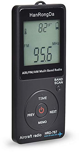 Docooler HanRongDa HRD-767 FM/AM/AIR Multi Band Radio Aircraft Band Radio Receiver Blacklit LCD Display Lock Button with Headphones Lanyard Storage Bag