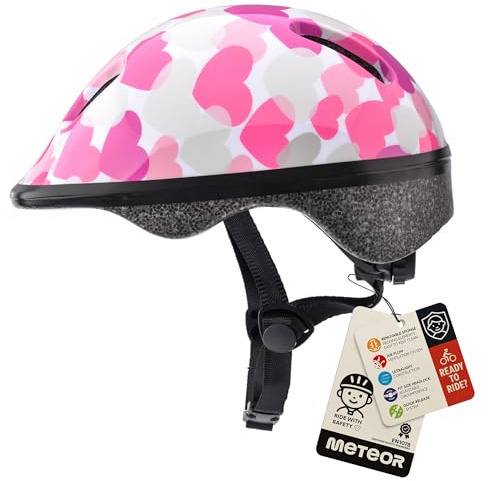 Bike Helmet For Baby, Kids, Boys, Girls - Cycling Safety Small Sizes Child MTB Bike Bicycle Skateboard Scooter Lightweight Adjustable Breathable - MV6-2 - Size: S XS 44-48 cm - Motif : Pink hearts