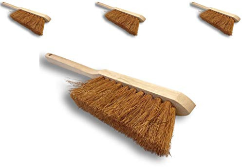 KIBROS 820Mcx3 | Set di 3 | Scopa in fibra di cocco naturale | manico lungo in legno | lunghezza 45 cm | Prodotto ecologico | polvere sabbia terra gesso cemento cenere barbecue