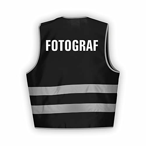 Fassbender-Druck WARNWESTEN - Sicherheitsweste SCHWARZ Warnweste nach EN ISO 20471 zertifiziert - Warn Weste FOTOGRAF - Unisex mit hochwertigem Reflektorstreifen (SCHWARZ I 3XL/4XL I 1St.)