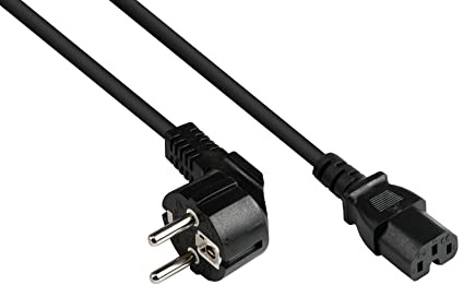 Good Connections Nätkabel – 5 m – skyddskontaktkontakt typ E+F (CEE 7/7, vinklad) till C15 varmutrustningsuttag (rak) – varmmetallkabel, 1,00 mm² – svart