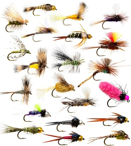 36 essentielle Fliegenfischen Fliegenköder | Trocken-, Nass-, Nymphen-, Caddis-, Hopper-Fliegenköder | Forelle, Barsch, Steelhead Angelköder