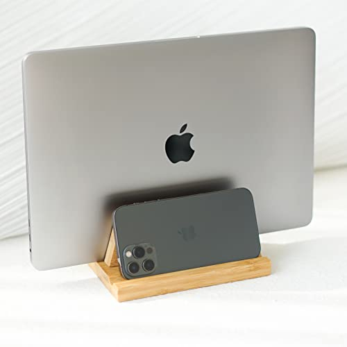 ROCDEER Vertikaler Laptop Ständer,Verstellbarer Laptop Halter,Dock 1,3 bis 3,8 cm, passend für alle MacBook/Notebook/Samsung/HP/Dell/Chrome Book,Natürlicher Bambus