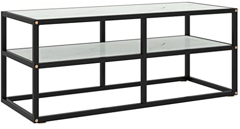 Bussandri Exclusif Meuble TV en verre effet marbre blanc Noir 100 x 40 x 40 cm