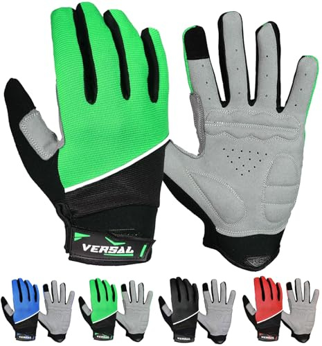 VERSAL Full Finger Cycling Gloves Gel Padded Mountain Bike Gloves Touchscreen Breathable MTB Gloves Bicycle Biking Riding Gloves for Men/Women (Green, M)