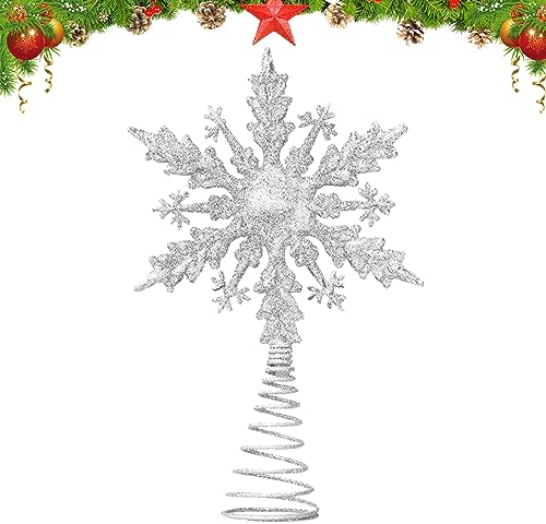 Durdiiy Étoile de Sapin de Noël à Paillettes 21cm Flocons de Neige Etoile de Noel pour Sapin Étoile Or pour la cime de Sapin de Noël Noël Sapin Topper Argenté Ornements d'arbre de Noël Décor (Argent)
