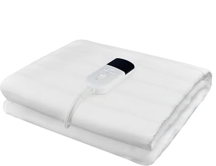 RUIANBAO Couverture électrique Pleine Grandeur 150 x 80 cm, Couverture chauffante, Protection Contre la surchauffe, 3 réglages de Chaleur, Lavable en Machine, adapté à la literie-Blanc
