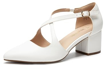 DREAM PAIRS Comode Scarpe con Tacco Largo e Cinturino Incrociato da Donna per Lavoro Feste e Sposa,Size 38,Bianco-Pu,SDPU2409W
