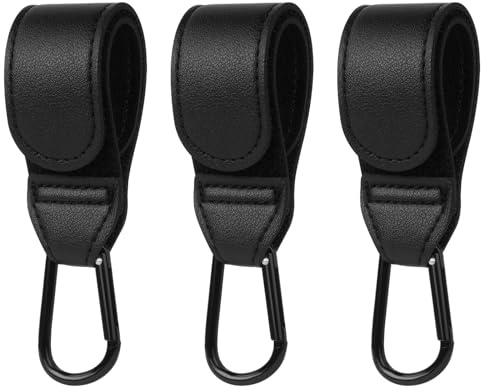 URAQT Kinderwagen Haken, 3 Stück Universelle Anhänger für Kinderwagen Lederoptik Kinderwagen Taschenhalte Kinderwagenhaken Taschenhaken Buggy Clips Träger für Wickeltasche Taschen Einkaufstasche