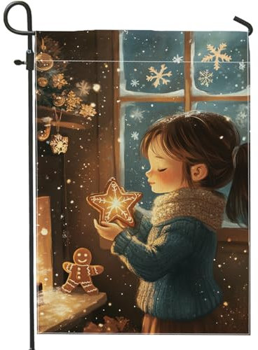 Bandiera da giardino invernale del paese delle meraviglie, decorazione per esterni con ragazza carina che tiene una stella, bandiera in iuta su entrambi i lati per decorazioni natalizie, cartello