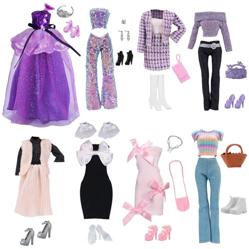 34 Stück Kleidung und Zubehör für 11,5 Zoll Barbie Puppen, 8 Kleider-Sets, 1 Prinzessinnenkleid, 1 Ballettrock, 3 elegante Röcke, 7 Tops