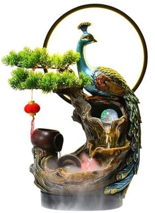 huanglyc-232 Fontaine sur Pied pour Salon, Décoration d'eau, décoration de Cour de Salon de Bureau d'eau de Circulation de Paon, décoration de Fontaine extérieure, Fontaine de Jardin