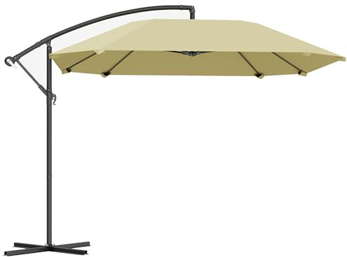Outsunny Ampelschirm Alu Ø 260 cm Sonnenschirm, wasserdicht Kurbelschirm mit Ständer, Kurbel, Windsicherung, neigbar Marktschirm kippbar Gartenschirm Sonnenschutz für Balkon Garten Terrasse Beige