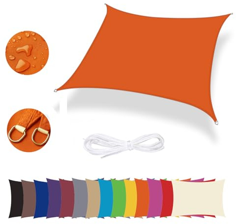 Lingle888 Sonnensegel Sonnenschutz Sonnendach Wasserdicht 98% UV-Schutz Balkon Viereck Rechteck Quadrat Winddicht 8Tage Transport 420D 10Farbe 25Größe Orange 5x5m