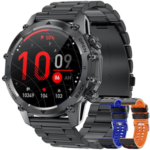 Reloj Inteligente Hombre con Linterna, 1.52 HD Smartwatch Militar con 500 mAh Batería(7-30 días), Relojes Inteligentes Hombre con 110+ Deportivos/Monitor Sueño/Pulsómetro/SpO2 para iOS Android