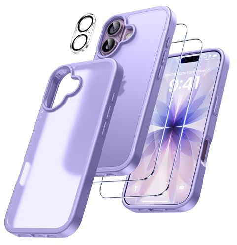 FLLAO 4 en 1 Coque pour iPhone 17 avec 2 Verre Trempé et 1 Caméra Protecteur, [Coussin d'air Intégré] Antichoc Antirayures Bumper Protection Housse pour iPhone 17 6.3, Violet Clair