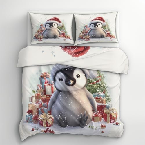 Genérico Funda Nordica Cama 90 Navidad, Funda Nórdica Pingüinos Navideña, Ropa de Cama 150x200, Juego de Cama 3 Piezas, Funda Edredon Microfibra Y 2 Fundas de Almohada 50x75 cm - SKA7718