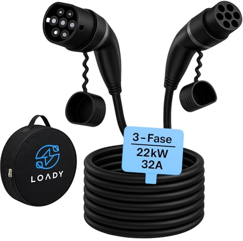 LDY Laddningskabel Typ 2 22 kW 12 m elbilladdningskabel 3/32 A/3-fas | Laddningskabel för elbil Typ 2 till Typ 2 | Laddningskabel för bil