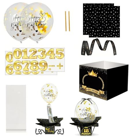 Happy Birthday Money Box Cash Gift Pull for Cash | Fun Birthday Money Gift Box with Balloon & DIY Stickers for Over 18 Age Adult with 36 Pcs Transparent Bags