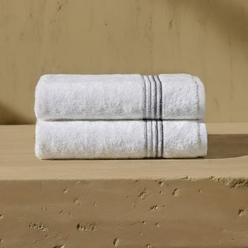 VOUCLER – Misty Pack 2 Toallas de Manos 50x90 cm | 100% Algodón 650GSM Premium Hilo Softlex 12/1 | Toallas de Baño Pequeñas Blancas | Juego Toallas de Lujo con Bordadas | Certificado Oeko-Tex®
