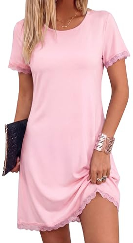 Litherday Nighties for Women Short Sleeve Women's Nightwear Nightdresses with lotus leaf border Soft Ladies Nightshirts Night Gown Sleepwear S-XXL
